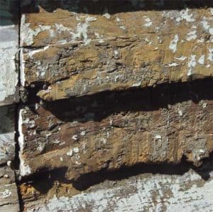 Original decayed wooden siding