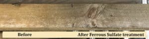 Cedar post before and after ferrous sulfate treatment